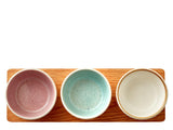 Skálasett á bretti 3stk pink/light blue/amber