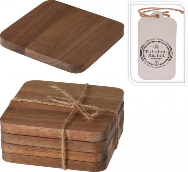 Glasamottur 10x10cm 4stk sett acacia